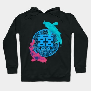 Double Happiness Koi Fish - Yoga Calm Vibe Turquoise and Pink Hoodie